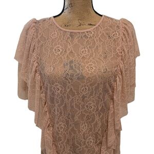 Zara Pink Lace Ruffle Top